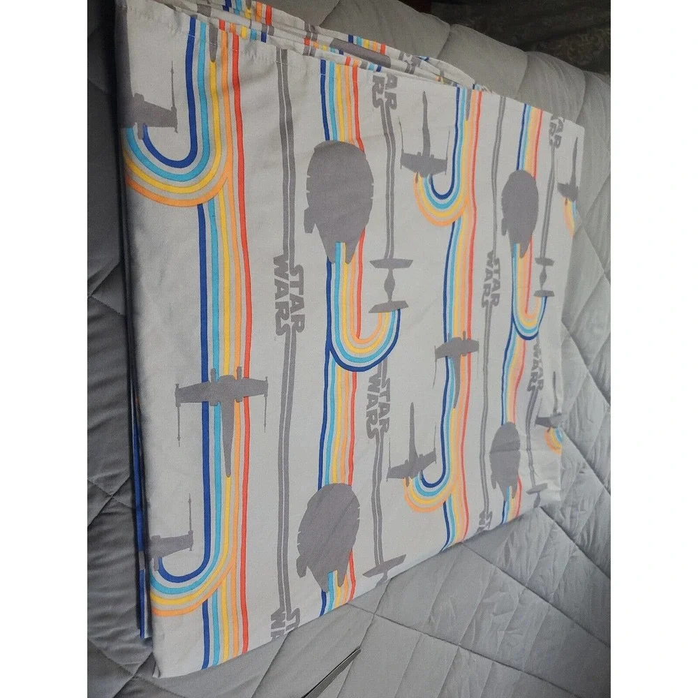 Star Wars Full Flat Sheet ONLY Gray Striped Logo Battleships